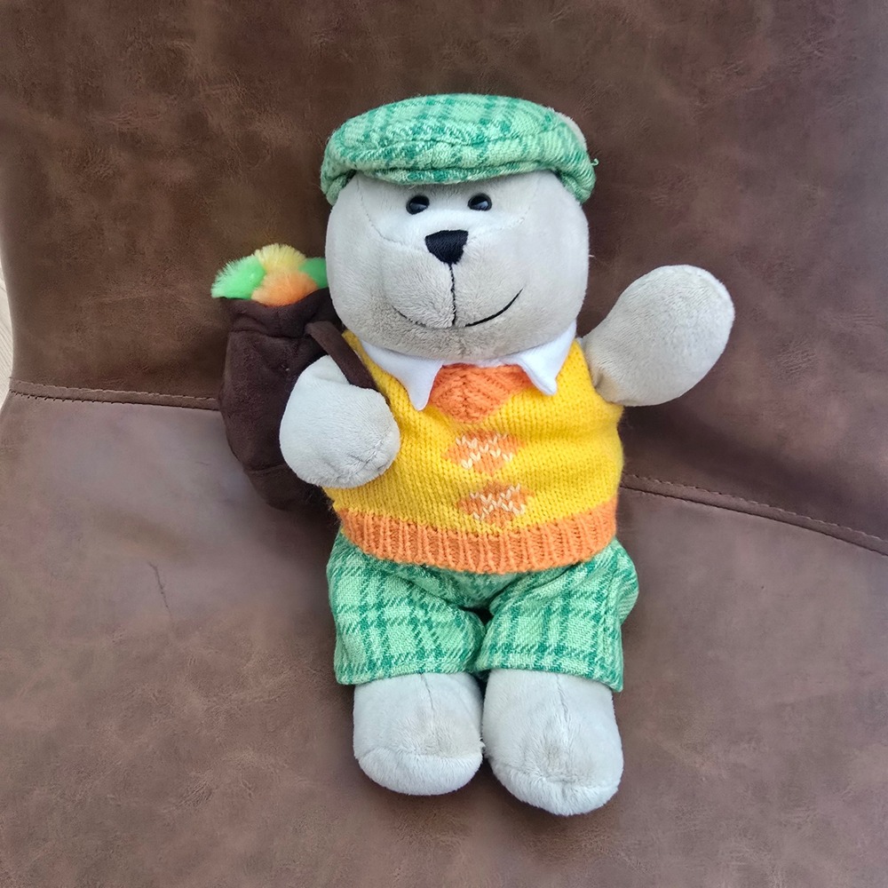 Starbucks Bearista Bear 2006 50th Edition Golf Theme Plush Green Plaid Vintage